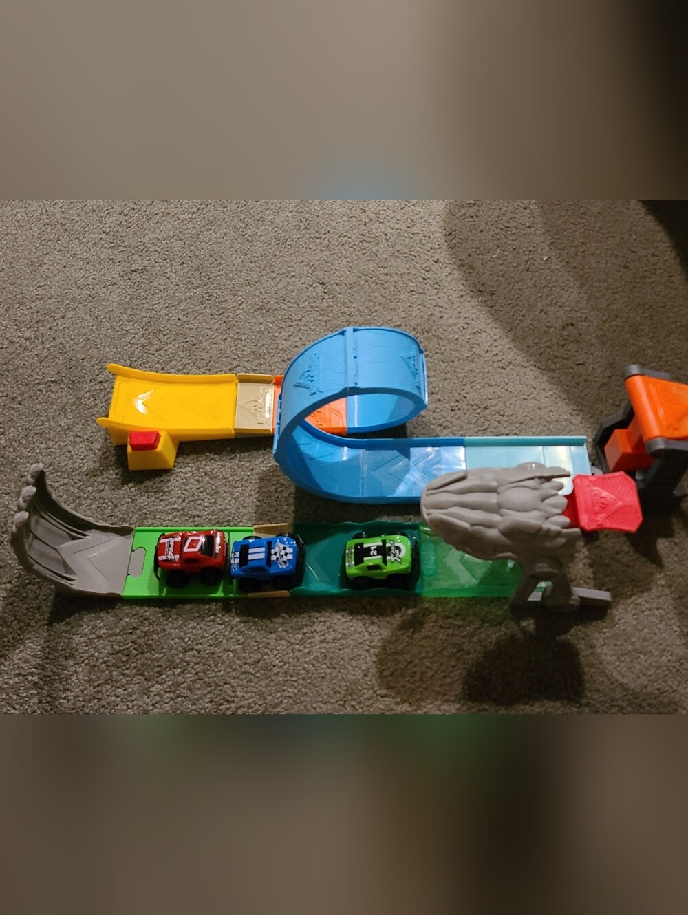 Kids Toy Car Track Set with Blue Loop and Multi-Color Cars.Comes with Three Cars